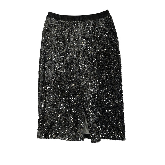 CHANNING TOE Black Velour Black Sequin Holiday Midi Skirt US XL - Picture 3 of 3